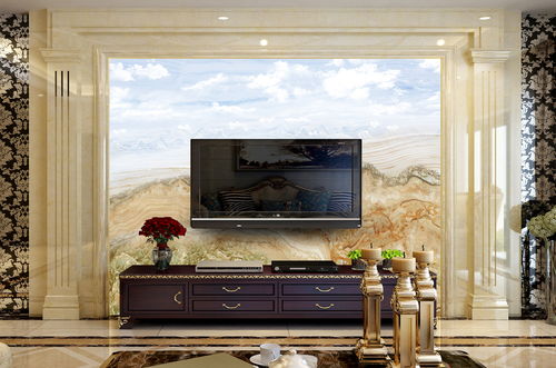 大理石石纹山水蓝天青山背景墙 自然与奢华的融合