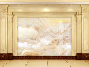 大理石背景墙 山水石纹与旭日东升的艺术融合